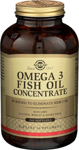 Упаковка solgar omega3 fish oil concentrate 240 капсул